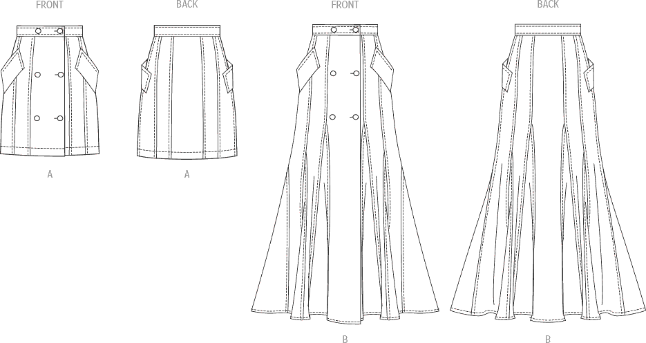 Vogue Pattern V2013 Misses Skirt in Two Lengths 2013 Line Art From Patternsandplains.com