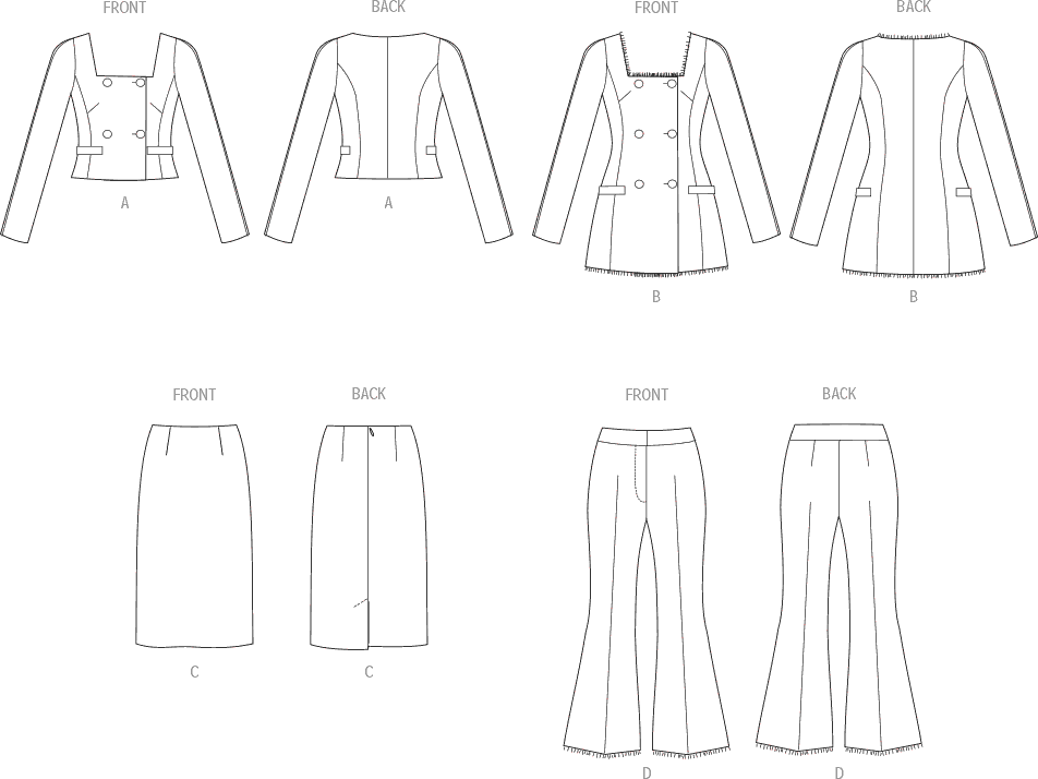 Vogue Pattern V2017 Misses Jacket in Two Lengths Skirt and Pants 2017 Line Art From Patternsandplains.com