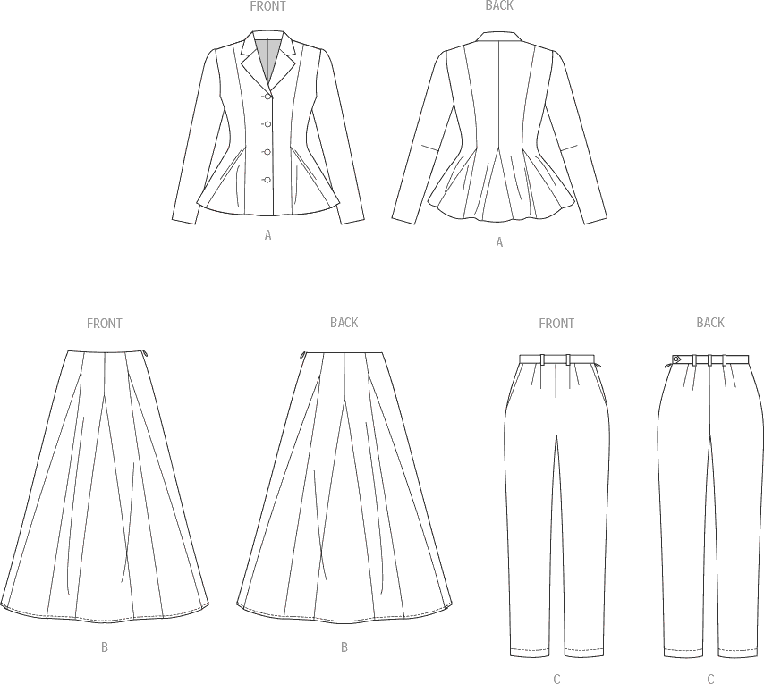 Vogue Pattern V2018 Misses Jacket Skirt and Pants 2018 Line Art From Patternsandplains.com