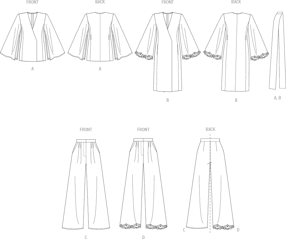 Vogue Pattern V2020 Misses Lounge Top Robe and Pants 2020 Line Art From Patternsandplains.com