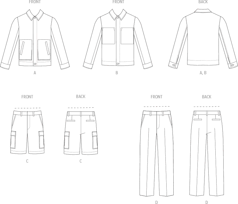 Vogue Pattern V2022 Mens Jackets Shorts and Pants 2022 Line Art From Patternsandplains.com