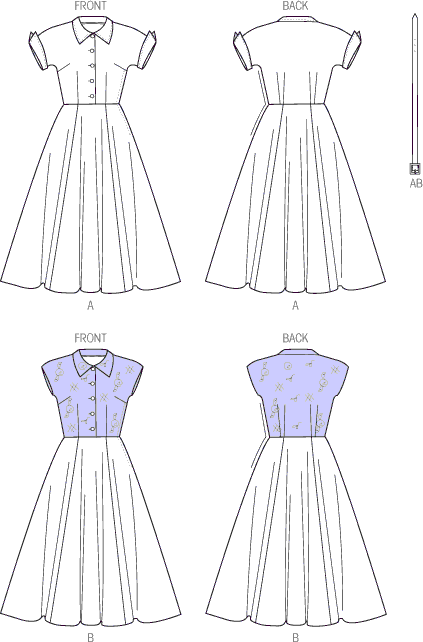 Vogue Pattern V9000 Misses Dress and Belt 9000 Line Art From Patternsandplains.com