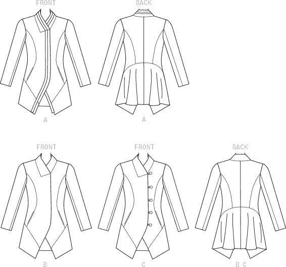 Vogue Pattern V9212 Misses Seamed and Collared Jackets 9212 Line Art From Patternsandplains.com