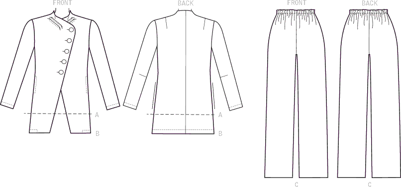 Vogue Pattern V9274 Misses Asymmetrical Lined Jacket and Pull On Pants 9274 Line Art From Patternsandplains.com