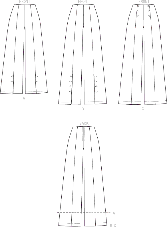 Vogue Pattern V9282 Misses High Waisted Pants with Button Detail 9282 Line Art From Patternsandplains.com