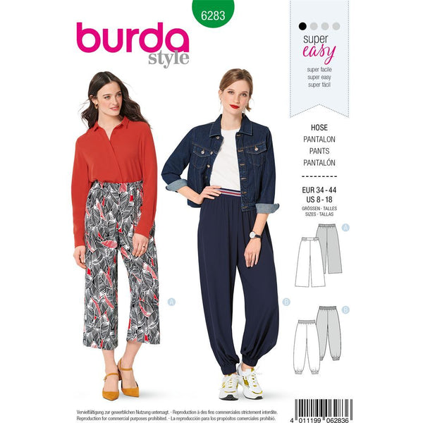 Burda Style Pattern B6283 Misses' Pants, Pull-On, Harem or Cropped Wide ...