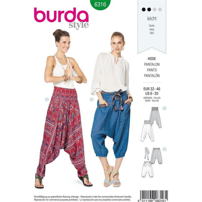 Burda Style Pattern B6316 Misses' harem pant 6316 - Patterns and Plains