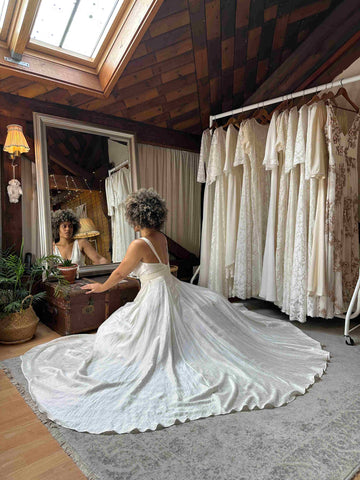 Bride looking in the mirror