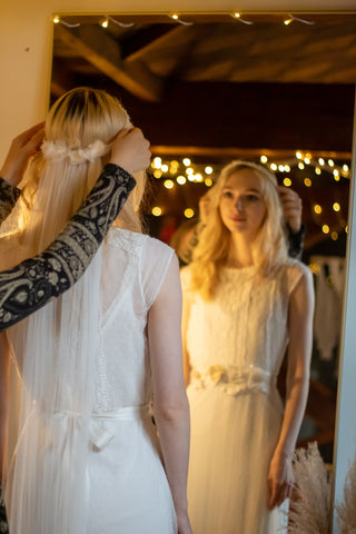 boho bride and veil