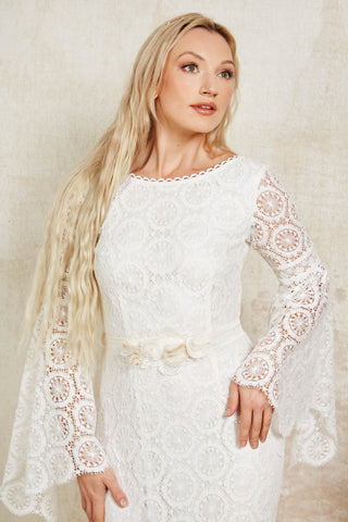 lace wedding dress with bell sleeves