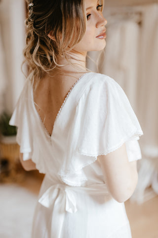 plain wedding dress with frills