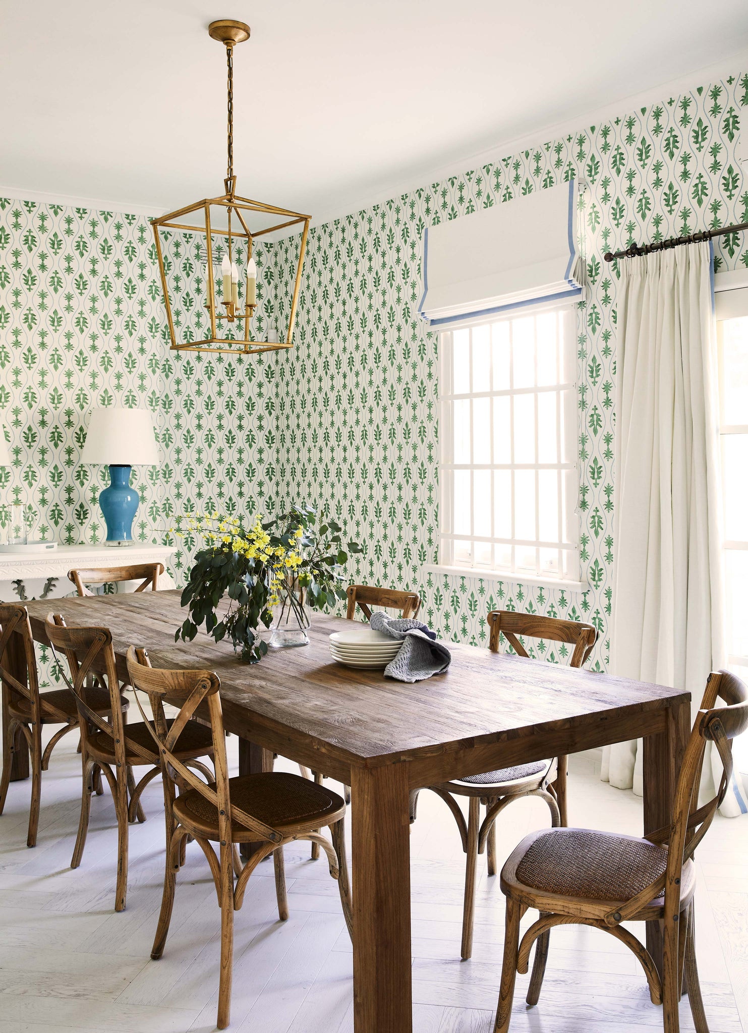 Dinning Room with green wallpaper