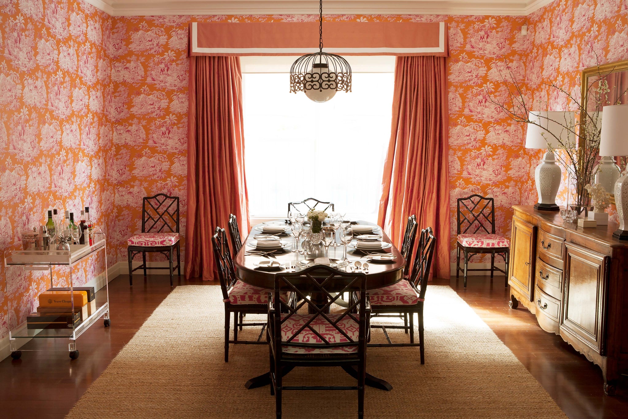 Orange & Pink toile dinning room
