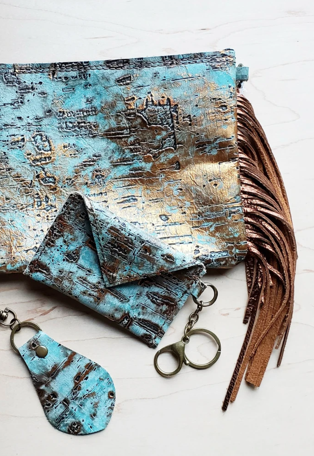 Keep It Gypsy Jordan Wristlet Turquoise Gold Tooled Leather