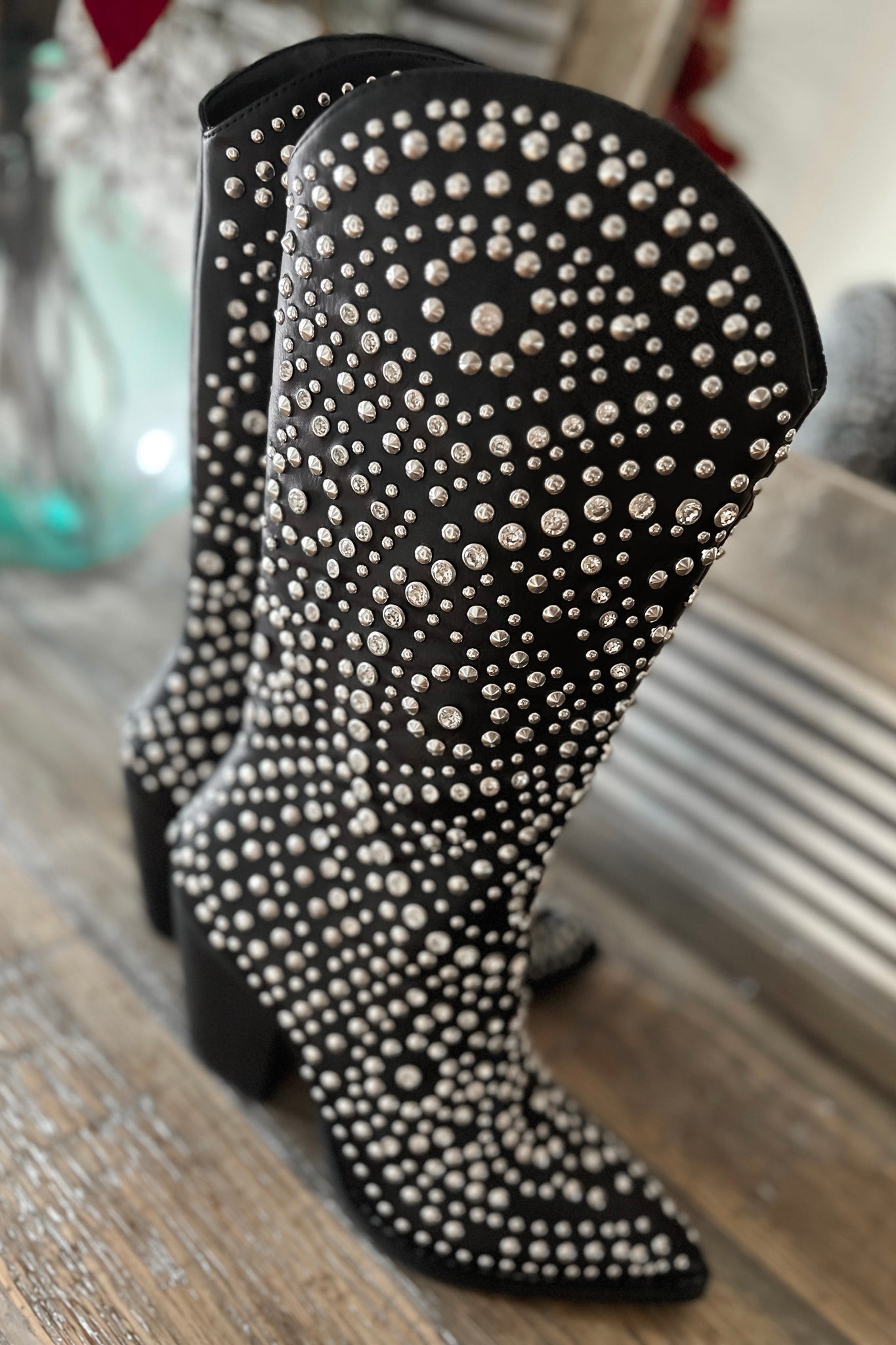 Black Embellished Western Inspired Boot