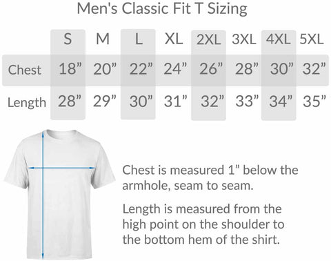 BlueRaven mens classic fit tee size chart