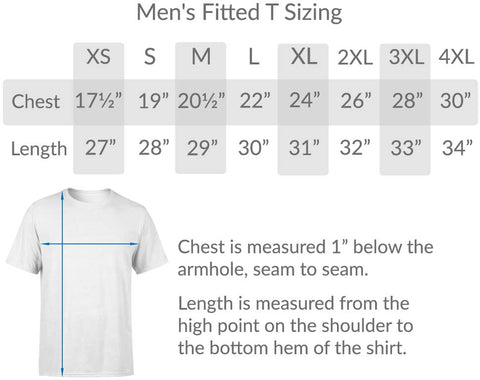 BlueRaven mens fitted tee size chart