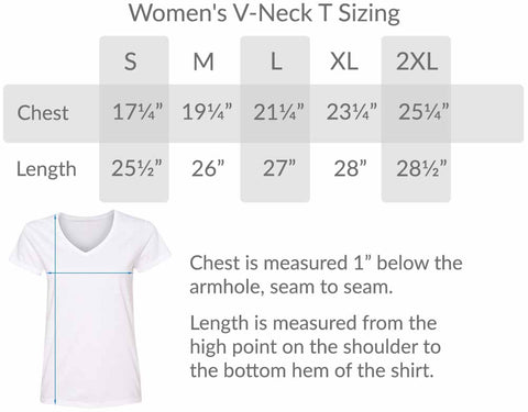 BlueRaven Womens V-Neck T-Shirt Size Chart