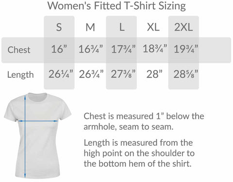 BlueRaven womens fitted t-shirt size chart