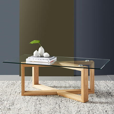 white oak and glass coffee table
