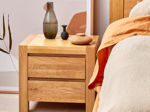 solid oak 2 drawer bedside table