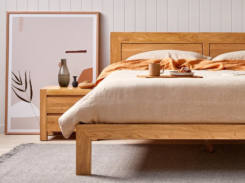 solid oak bed and bedside table