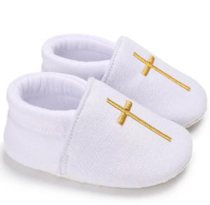 white christening shoes