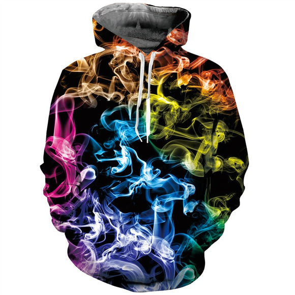 men 3d abstract smoke print hooded sweatshirt