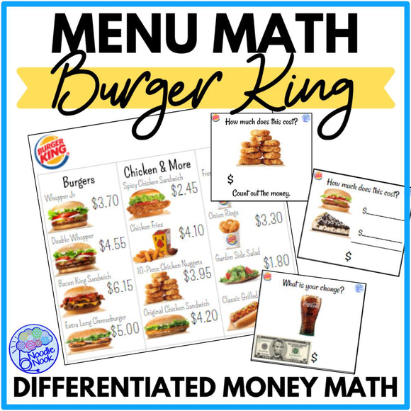 Fast Food Menu Math Burger King For Autism Sped Digital Download Nooked