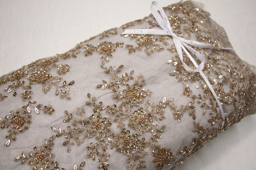 gold embroidered lace fabric