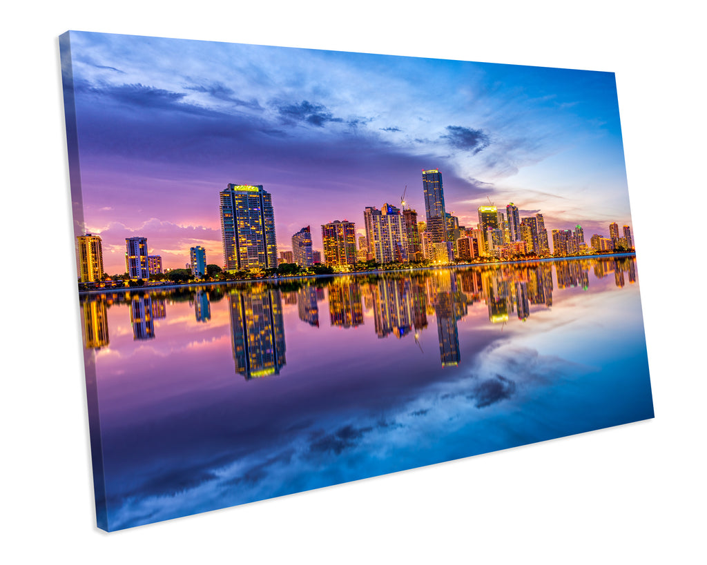 Miami Florida Skyline Purple Sunset Box Framed Canvas Print