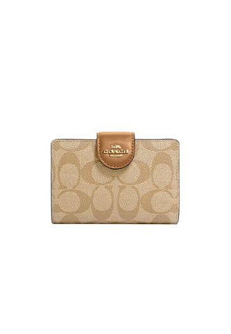 Coach Medium Corner Zip Wallet Signature In Light Khaki Light Saddle C0082 fashrevo