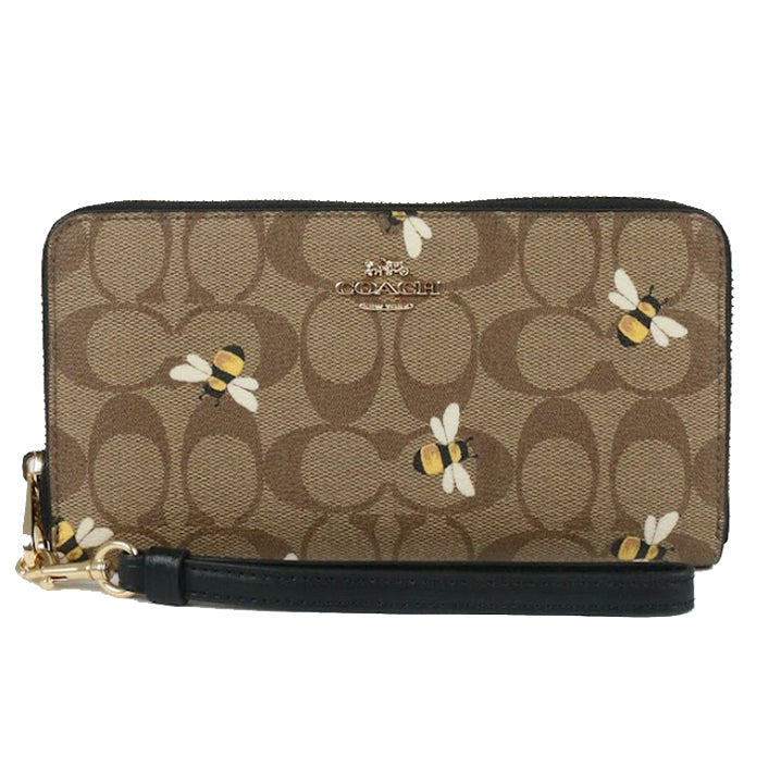 Coach Signature Long Zip Around C8675 Wallet With Bee Print In Khaki M –  Fashrevo