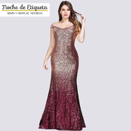 VENTA VESTIDO VL0089 VINO CON DORADO TALLA 20 (XX GRANDE) – NOCHE DE ETIQUETA