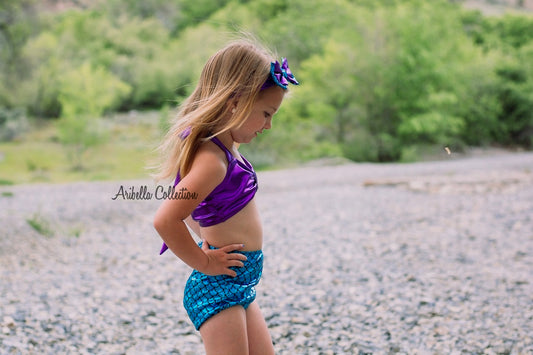 Mermaid Two Piece Swimsuit - Green/Purple or Aqua Blue/Purple