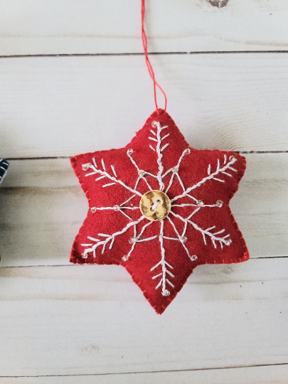 Star Button Snowflake Felt Ornament - Aribella Collection, Inc.