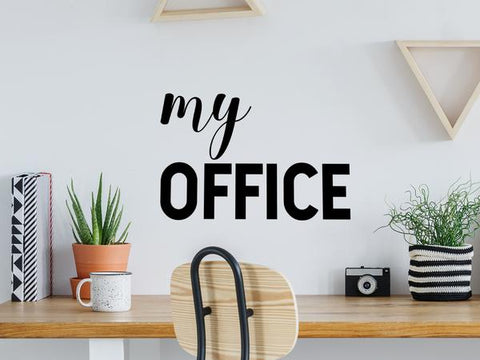 Wall decal for the office that says ‘my office’ on an office wall.