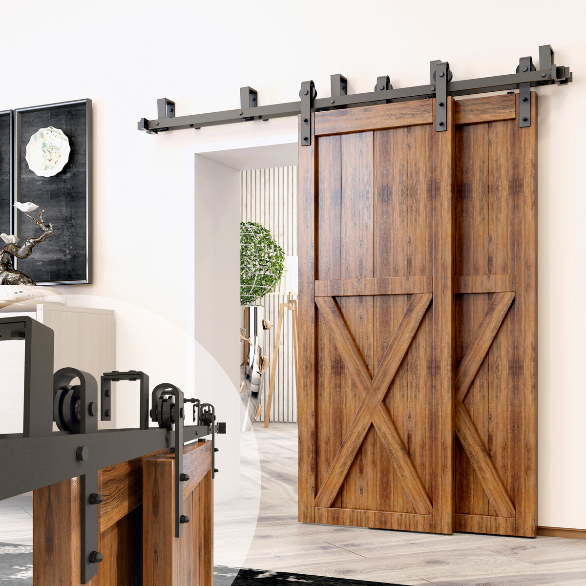 Black Rustic Double Track U Shape Bypass Sliding Barn Door Hardware Ki Homacer 