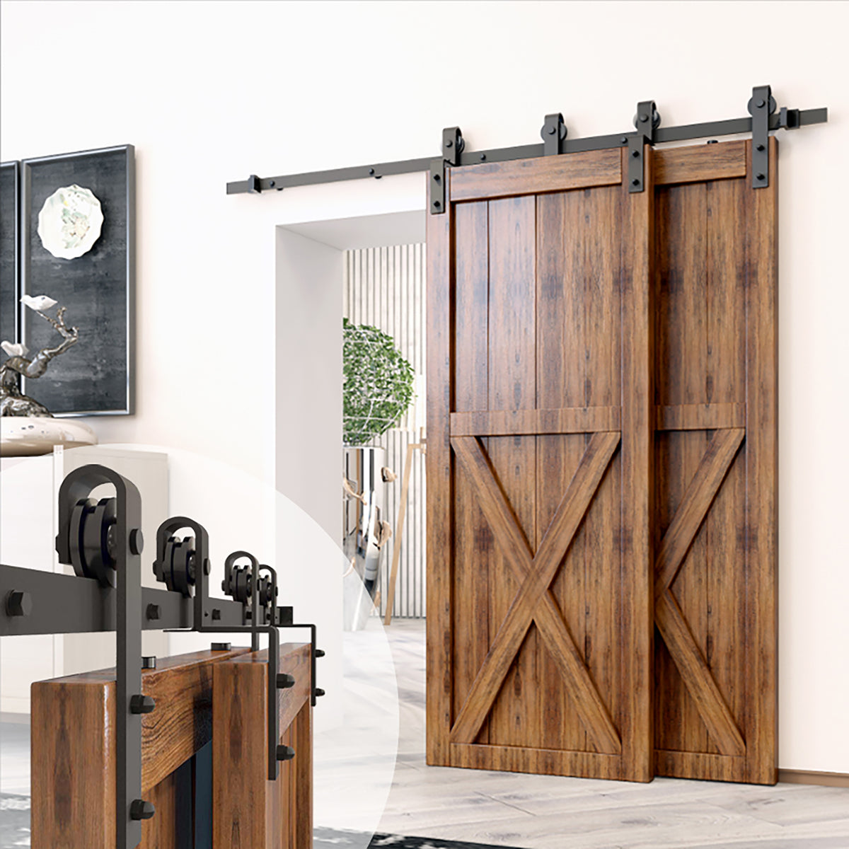 Black Rustic Single Track Bypass Sliding Barn Door ...