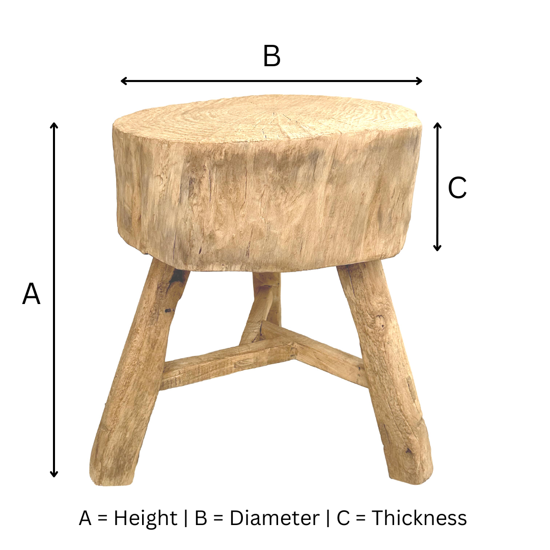 Elm Tree Trunk Side table size chart