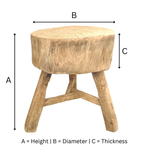 Elm Tree Trunk Side Table Size Chart