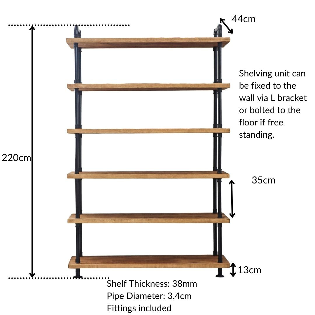 Free Standing Pipe Shelving Size Chart