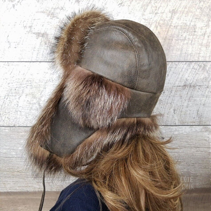 leather fur trapper hat