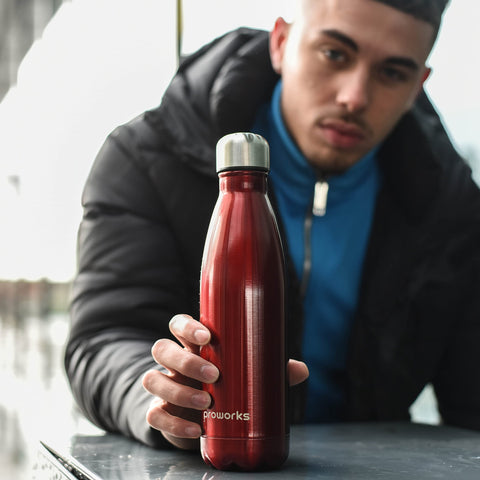 red water bottle