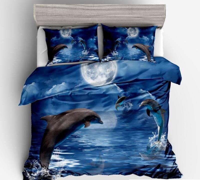 3d Jumping Dolphins Blue Sea Pattern Duvet Cover Spirit Animal Store