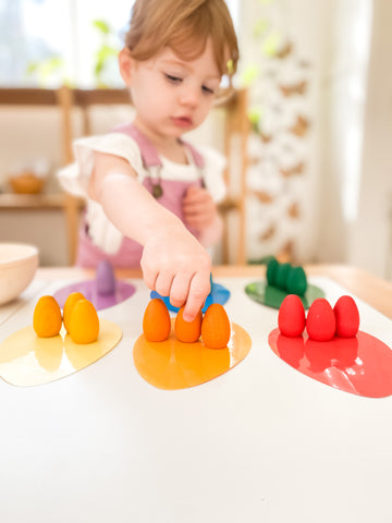 Colour-matching with rainbow eggs.