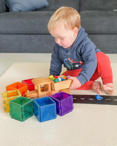 Colour matching using rainbow eggs and a tip truck.