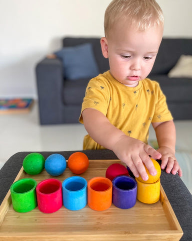 Colour matching with Grimm's cups and large balls.