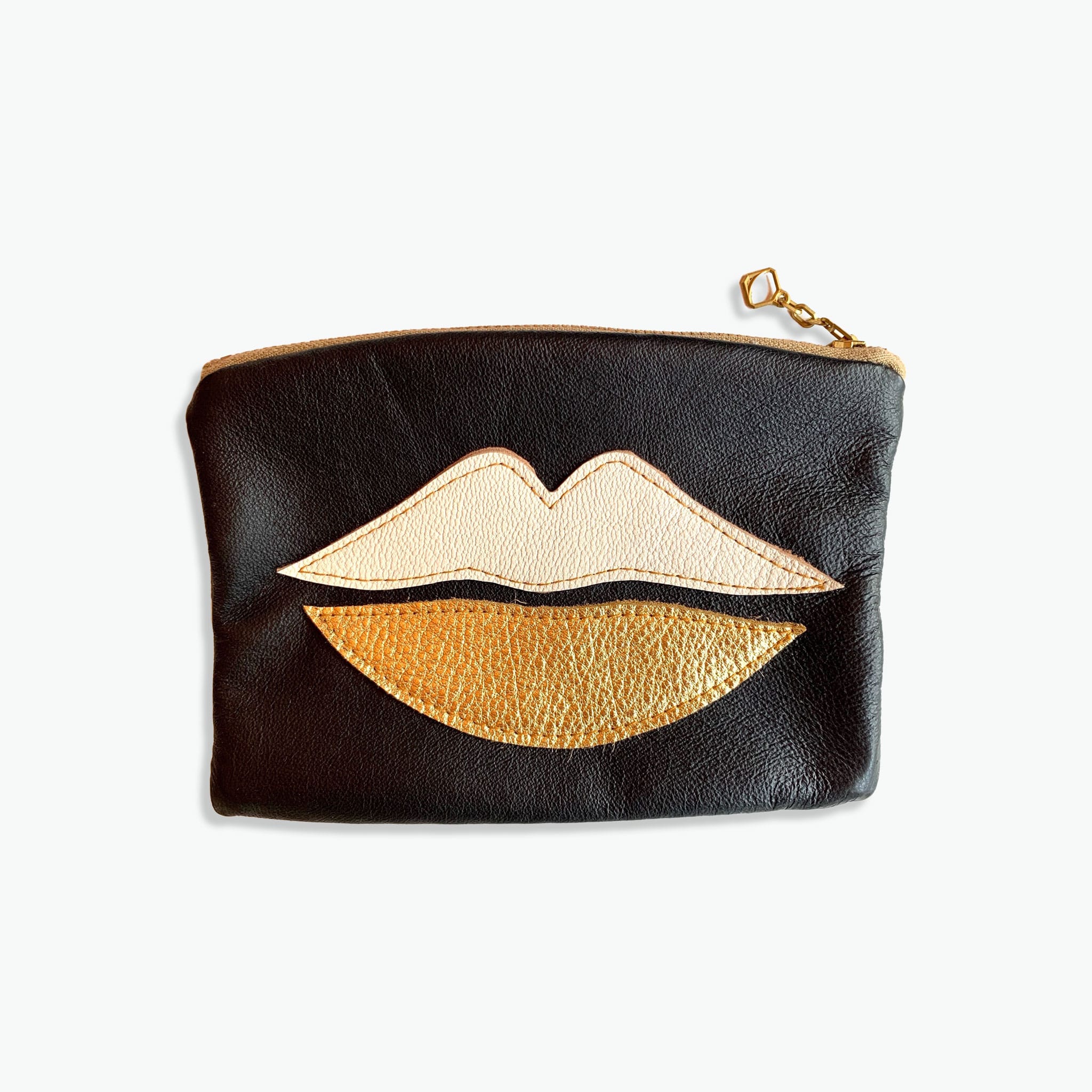 Recycled Leather Pouch gold silver Lips – Love Mert