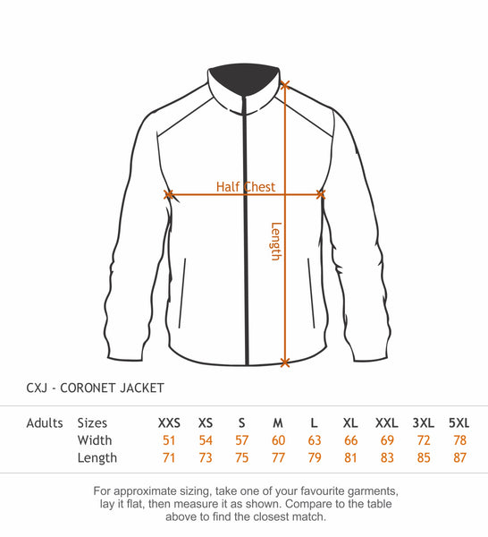 CXJ Jacket size chart